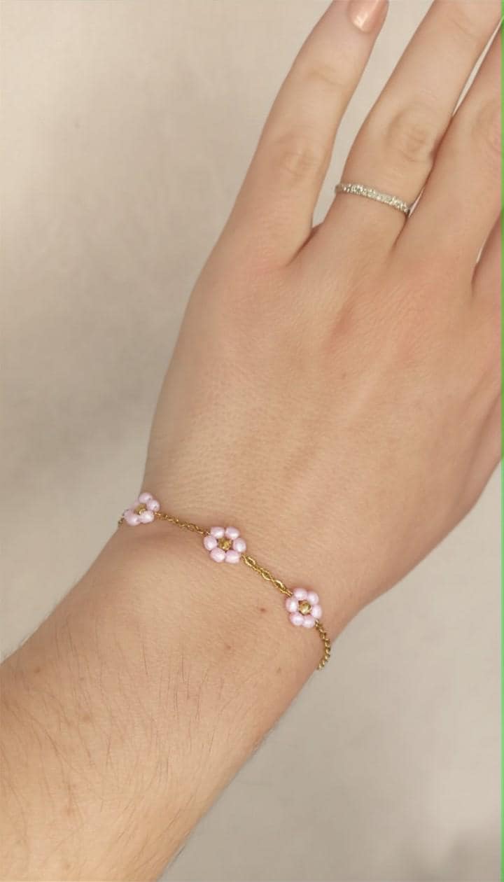 Bracelet Fleurs Roses Tissées Main - Bijou Délicat Fait Main - Etsy France
