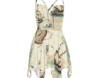 cream pirate dress All-Over Print Women's Slip Dress Cream Pirate Boats