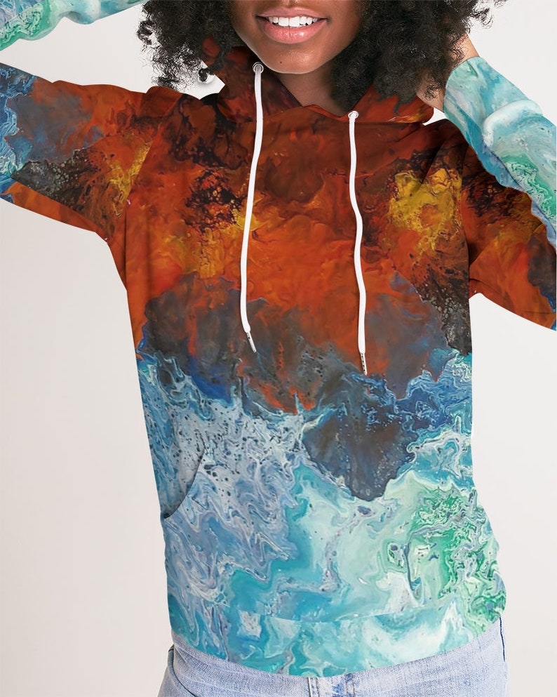 Women/'s Hoodie Volcano Waterfall