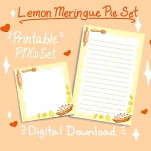 Lemon Meringue Pie Printable Memo Sheet Set | Cute Stationery | Instant Download | Kawaii Dessert Art | Journal and Scrapbooking | Digital