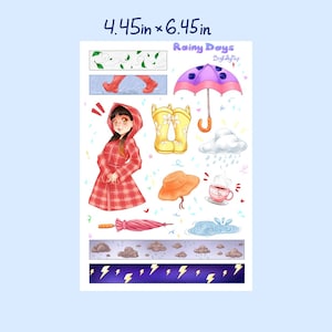 Rainy Days Planner Stickers | Kawaii Matte Stickers | Washi Strips | Bullet Journaling | Sticker Sheet | Stationery | Bujo