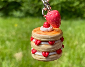 Strawberry Pancake Polymer Clay Keychain | Kawaii Food Keychain  