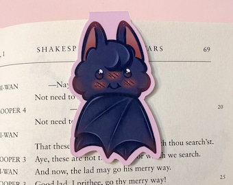 Cute Bat Magnetic Bookmark | Halloween | Kawaii Art | Nocturnal | Cute Bookworm Gifts | Glossy Laminated | Book Lovers | Adorable Stationery