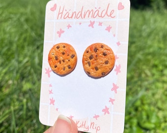 Chocolate Chip Cookie Stud Earrings | Polymer Clay | Unique Handmade Jewelry | Kawaii Fun Food Accessories | Nickel Free | Desserts