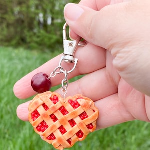 Heart Cherry Pie Polymer Clay Keychain | Sweetheart’s Day | Handmade Accessory | Cute Food Accessories | Kawaii Bag Charm | Lanyard Charm