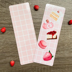 Strawberry Desserts Bookmark | Glossy | Cakes and Cookie | Kawaii Art | Sweets Bookmark | Cute Handmade