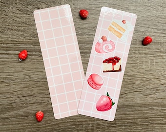 Strawberry Desserts Bookmark | Glossy | Cakes and Cookie | Kawaii Art | Sweets Bookmark | Cute Handmade