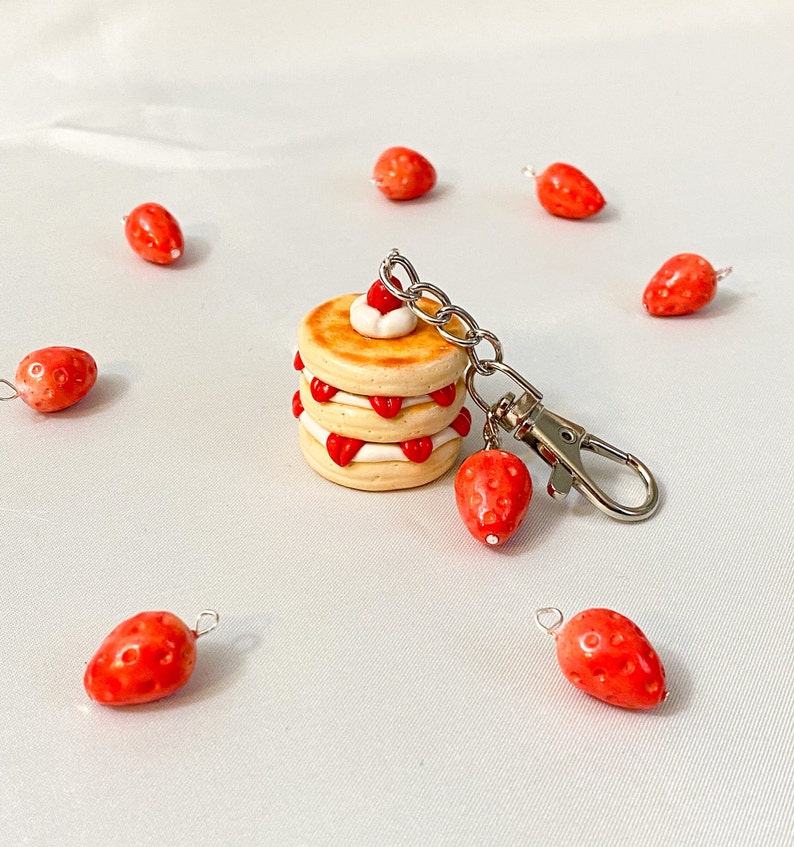 Strawberry Pancake Polymer Clay Keychain Kawaii Food Etsy