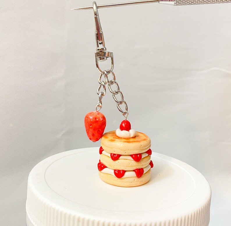 Strawberry Pancake Polymer Clay Keychain Kawaii Food Etsy