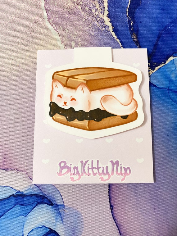 S'mores Cat Magnetic Bookmark | Glossy Laminated | Kawaii Art | Bookworm | Book Lovers Gift | Cute Handmade Stationery