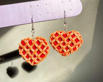 Heart Cherry Pie Polymer Clay Earrings | Sweetheart’s Day | Unique Handmade Jewelry | Cute Food Accessories | Dangle Earrings | Nickel Free