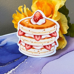 Strawberry Pancake Sticker | Kawaii Food Sticker | Glossy And Matte Vinyl Sticker | Weather Resistant | Cute Laptop Decal | Journal Sticker