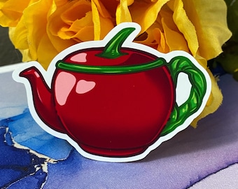 Cherry Teapot Sticker | Kawaii Cottagecore | Glossy Vinyl Sticker | Weather Resistant | Cute Laptop Decal | Bullet Journal | Scrapbooking