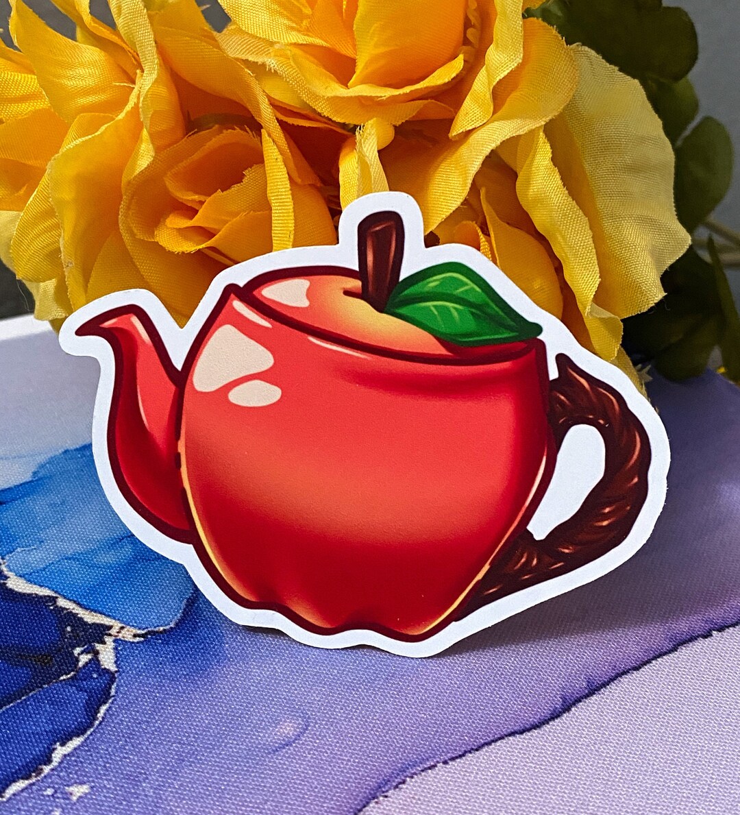 Apple Teapot Sticker Cottagecore Aesthetic Glossy Vinyl Sticker Weather