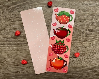 Fruit Teapots Bookmark | Glossy | Kawaii Art | Strawberry Cherry Raspberry Apple | Fruit Art Bookmark | Cute Handmade