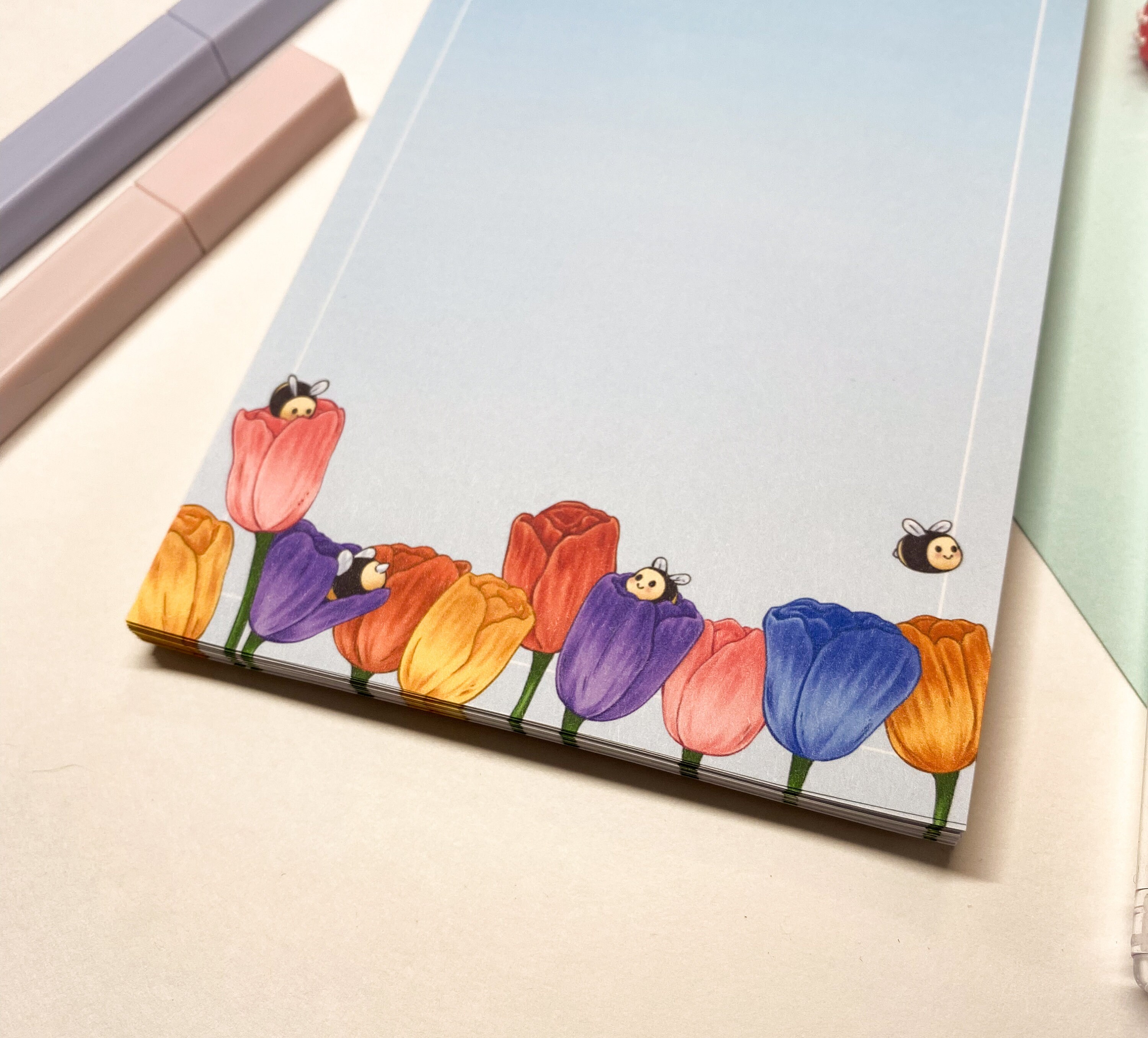 Tulip and Bee Notepad | Cute Floral Stationery | Journaling ...