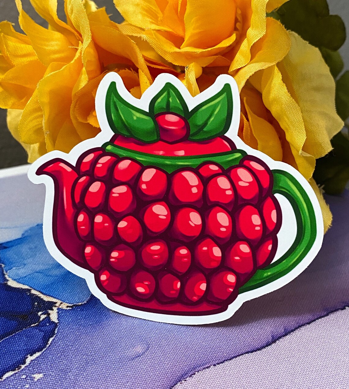 Raspberry Teapot Sticker Kawaii Fruit Sticker Glossy Vinyl Sticker ...