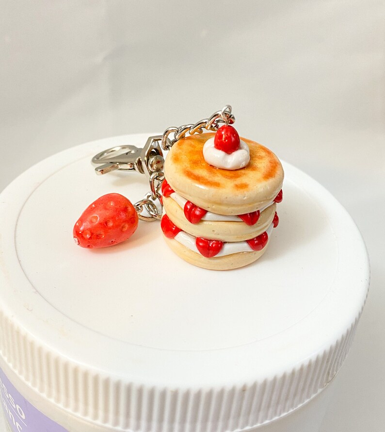 Strawberry Pancake Polymer Clay Keychain Kawaii Food Etsy