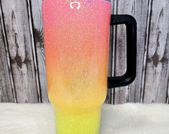 Neon Ombre Glitter Tumbler: 40oz Epoxy Coated Stainless Steel