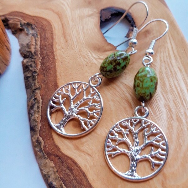 Tree of Life Scottish faux agate Vintage bead up-cycled Earrings*gift pouch*FREE gift message*