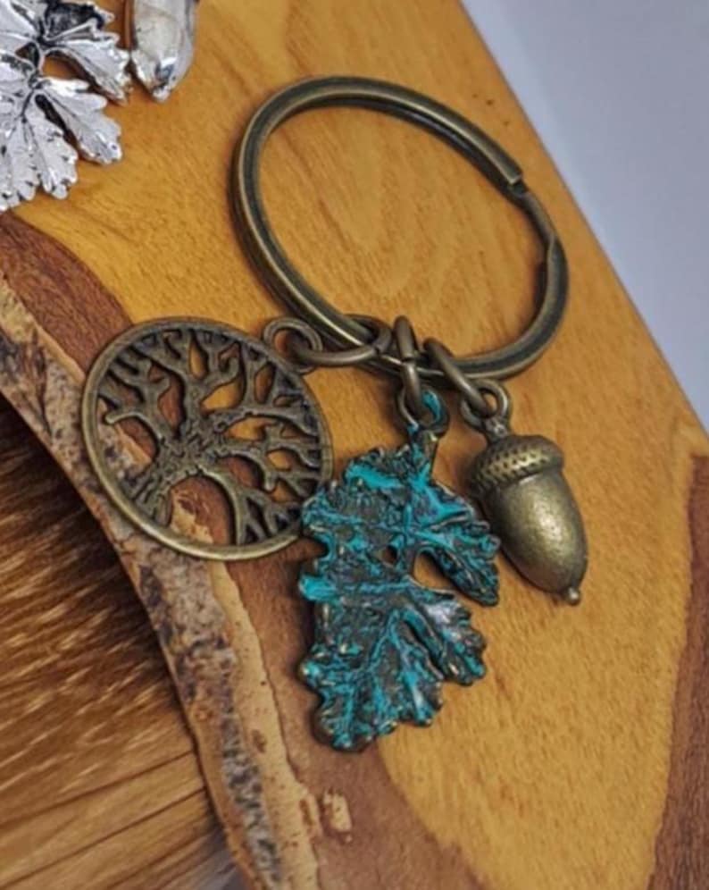 Tree Keyring Bronze Tree of Life Keyring: Oak Leaf & Acorn Charm - Etsy UK