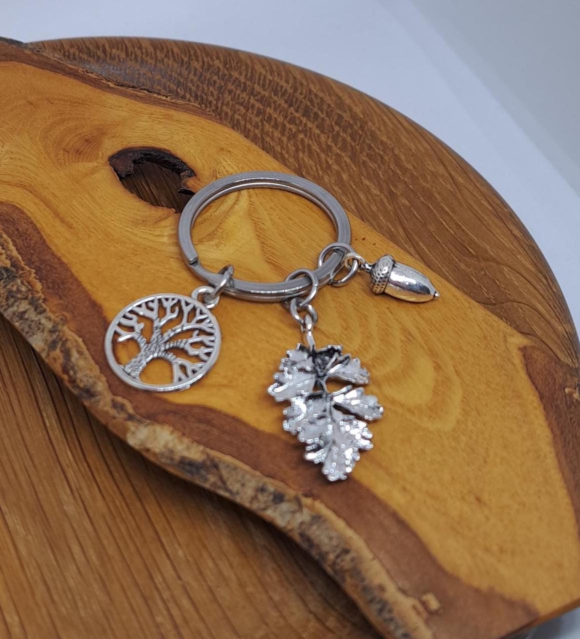 Tree Keyring Bronze Tree of Life Keyring: Oak Leaf & Acorn Charm - Etsy UK