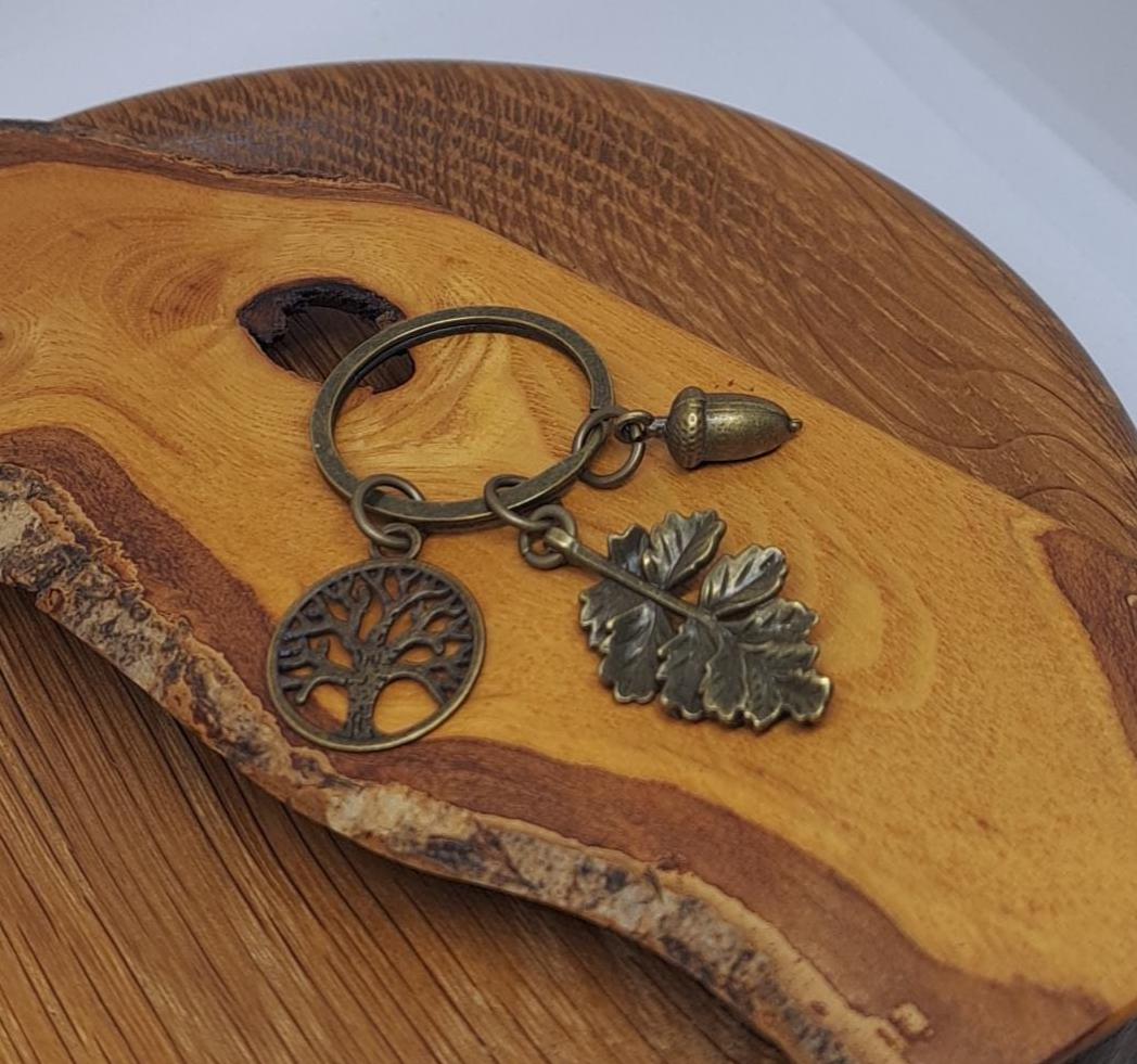 Tree Keyring Bronze Tree of Life Keyring: Oak Leaf & Acorn Charm - Etsy UK