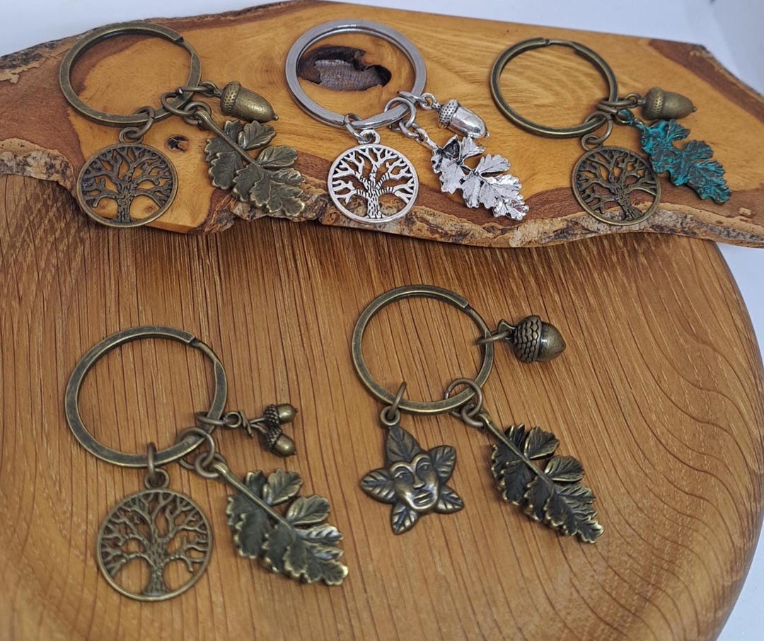 Tree Keyring Bronze Tree of Life Keyring: Oak Leaf & Acorn Charm - Etsy UK