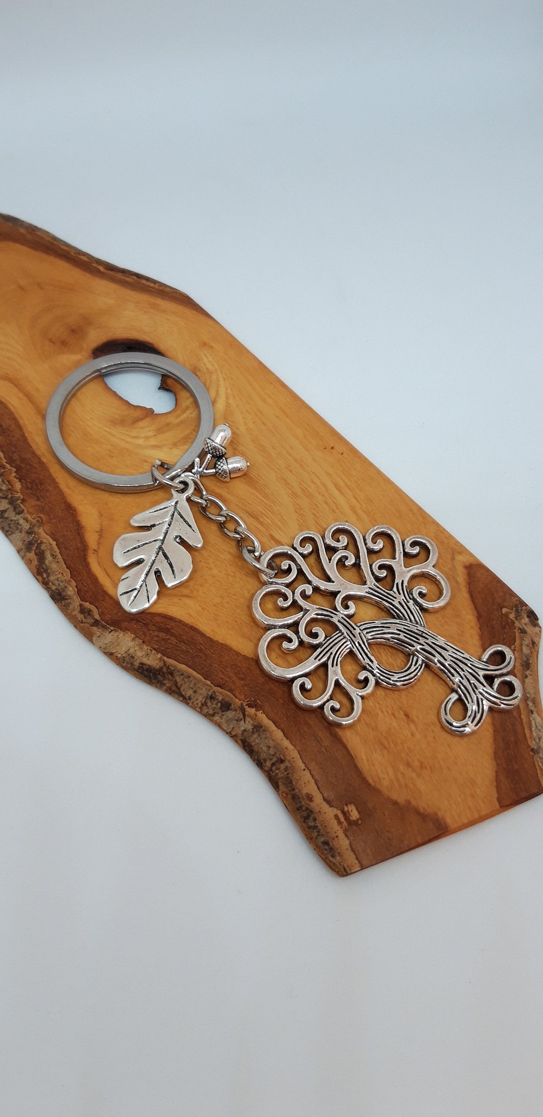 Antique Silver Tree of Life Keyring: Acorn & Oak Leaf Charm - Etsy