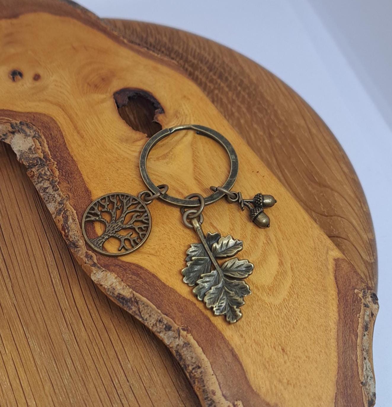 Tree Keyring Bronze Tree of Life Keyring: Oak Leaf & Acorn Charm - Etsy UK