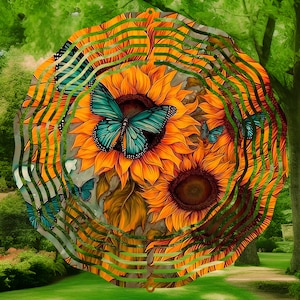 Sunflower wind spinner / 8 inch  / garden decor / outdoor decoration