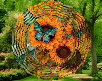 Sunflower wind spinner / 8 inch  / garden decor / outdoor decoration
