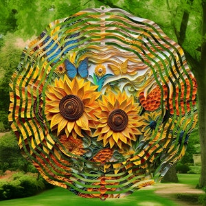 Sunflower wind spinner / 8 inch  / garden decor / outdoor decoration