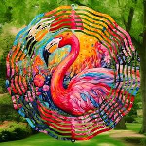 Flamingo Pink wind spinner / 8 inch  / garden decor / outdoor decoration / tropical wind spinner
