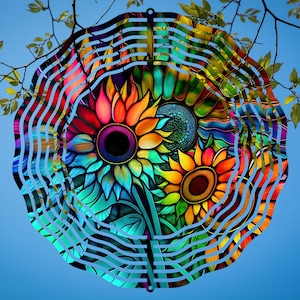 Stained glass Sunflower wind spinner / 8 inch  / garden decor / outdoor decoration