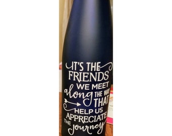 Friends we meet light up wine bottle / Decoration / Up-cycled Wine bottle / Wine Lover Gift / Night Light / Friends gift