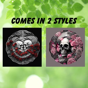 Skull and Roses 3D wind spinner / 8 inch  / garden decor / outdoor decoration / goth spinner