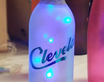 Cleveland skyline light up wine bottle/Cleveland OH/Home bar