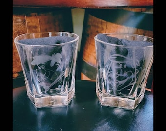 Fred and Barney etched rocks glasses / Friends gift/ Flintstones/
