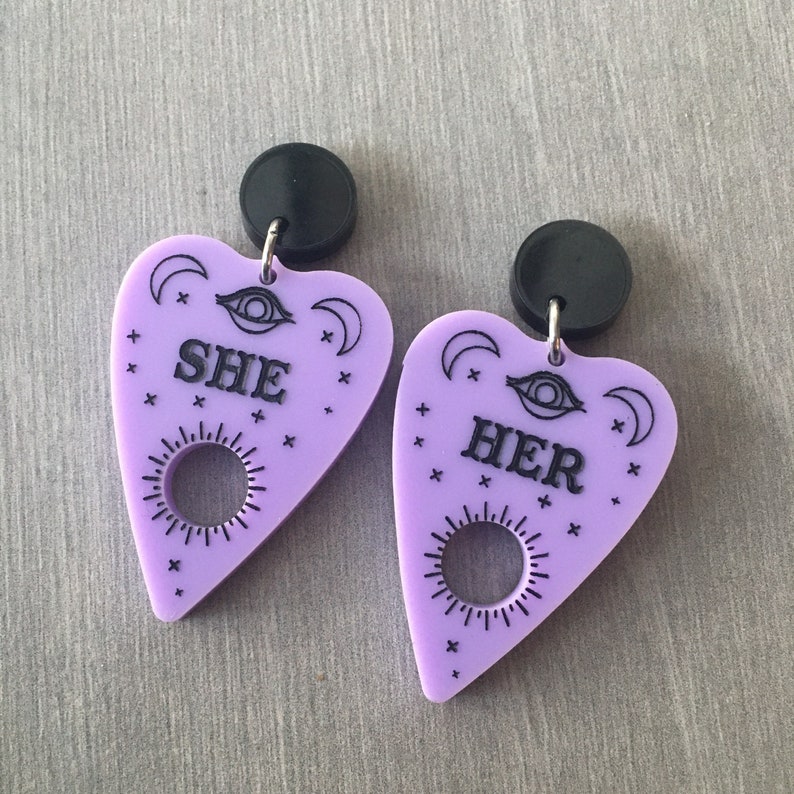 Pronoun Planchette Earrings / Goth Jewelry / Pastel Goth Etsy