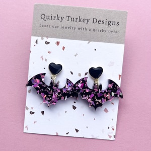 Purple glitter Bat Earrings| pastel goth earrings | Spooky Earrings | Bat Dangle earrings