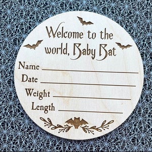 Baby Bat Birth Announcement / Baby Goth Gift / Baby Bat Lover / Goth Baby Shower Gift / Cute Bat Decor / Bat Nursery Decor / Goth Nursery