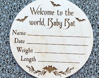 Baby Bat Birth Announcement / Baby Goth Gift / Baby Bat Lover / Goth Baby Shower Gift / Cute Bat Decor / Bat Nursery Decor / Goth Nursery