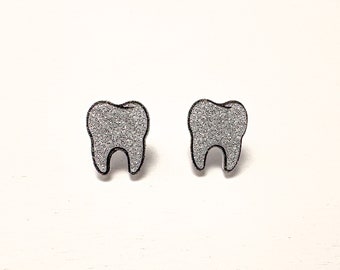 Tooth earrings / Dentist gift / lost tooth jewelry / Dental studs / hypoallergenic earrings / tooth fairy / sparkly / Sterling silver/ teeth