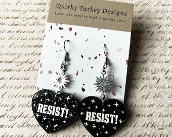 RESIST Earrings – bold unapologetic statement earrings, political earrings, sterling silver, protest jewelry, Feminist earrings, Hands off,