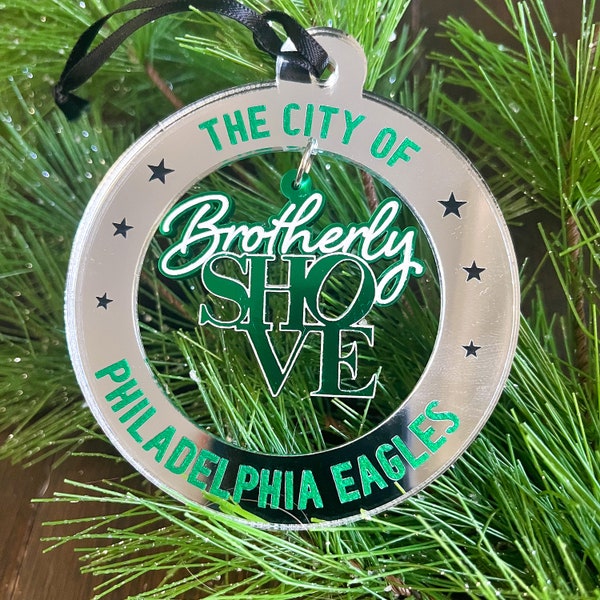 Adorno de empujón fraternal, adorno de fútbol americano de Filadelfia, fútbol americano de Filadelfia, estadio Lincoln Financial Field de Filadelfia, regalo de Navidad
