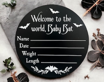 Baby Bat Birth Announcement / Baby Goth Gift / Baby Bat Lover / Goth Baby Shower Gift / Cute Bat Decor / Bat Nursery Decor / Goth Nursery