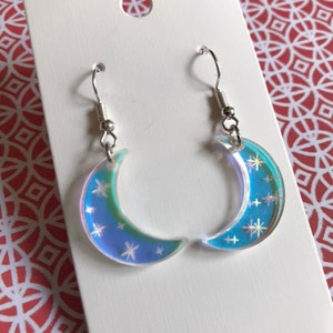 Iridescent moon dangle earrings