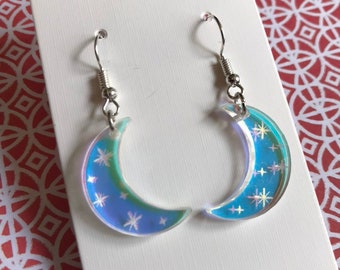 Iridescent moon dangle earrings