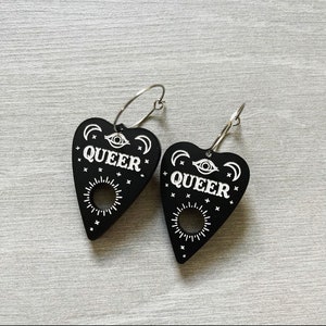 Queer Planchette Earrings / Goth Jewelry / Pastel Goth Earrings / Lqbtq Jewelry / Spooky Earrings / Sterling Silver / Hypoallergenic